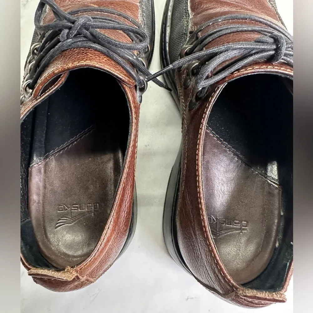 Dansko Janika Oxford Lace Up Shoes, Brown Leather Comfort Slip Ons, Women 7.5-8